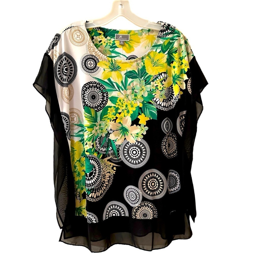 Women’s JM Collection Yellow & Green Floral Knit Top - Size M - NWT